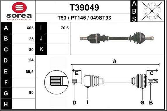 EAI T39049 - Приводной вал autospares.lv