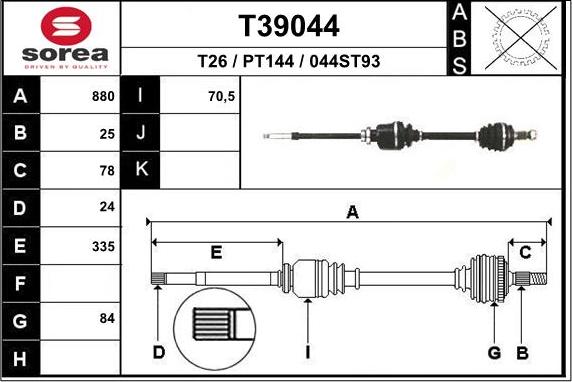 EAI T39044 - Приводной вал autospares.lv