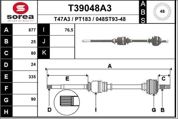 EAI T39048A3 - Приводной вал autospares.lv