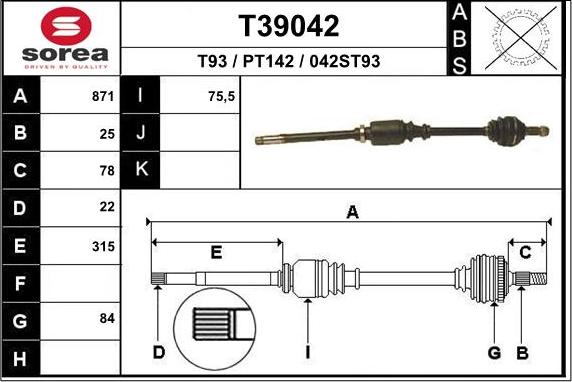 EAI T39042 - Приводной вал autospares.lv