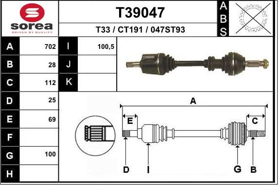 EAI T39047 - Приводной вал autospares.lv