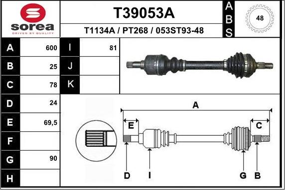 EAI T39053A - Приводной вал autospares.lv