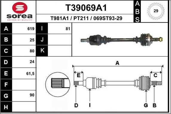 EAI T39069A1 - Приводной вал autospares.lv