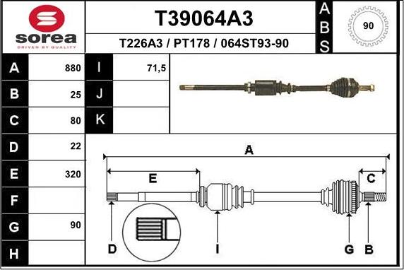 EAI T39064A3 - Приводной вал autospares.lv