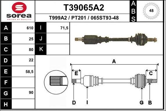 EAI T39065A2 - Приводной вал autospares.lv