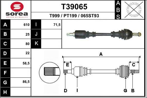 EAI T39065 - Приводной вал autospares.lv