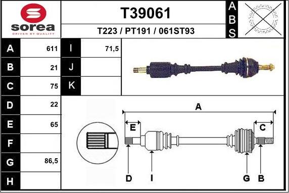 EAI T39061 - Приводной вал autospares.lv