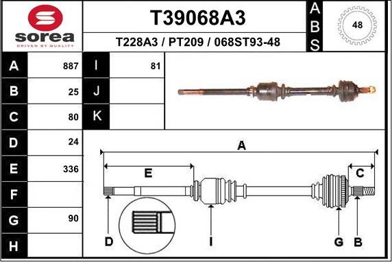 EAI T39068A3 - Приводной вал autospares.lv