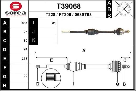 EAI T39068 - Приводной вал autospares.lv