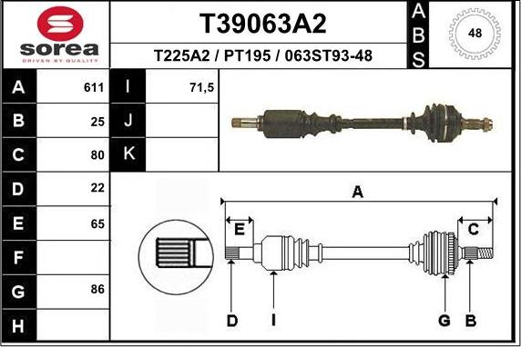 EAI T39063A2 - Приводной вал autospares.lv