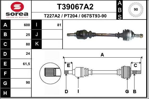 EAI T39067A2 - Приводной вал autospares.lv