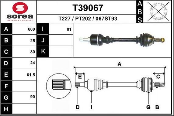 EAI T39067 - Приводной вал autospares.lv