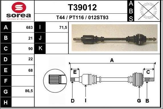 EAI T39012 - Приводной вал autospares.lv