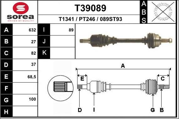 EAI T39089 - Приводной вал autospares.lv