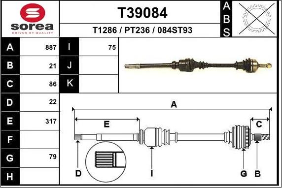 EAI T39084 - Приводной вал autospares.lv