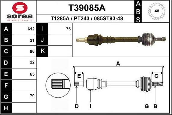 EAI T39085A - Приводной вал autospares.lv