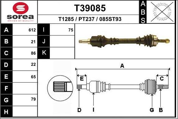 EAI T39085 - Приводной вал autospares.lv