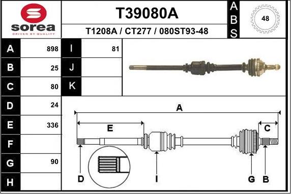 EAI T39080A - Приводной вал autospares.lv