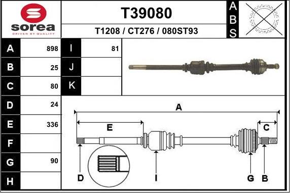 EAI T39080 - Приводной вал autospares.lv