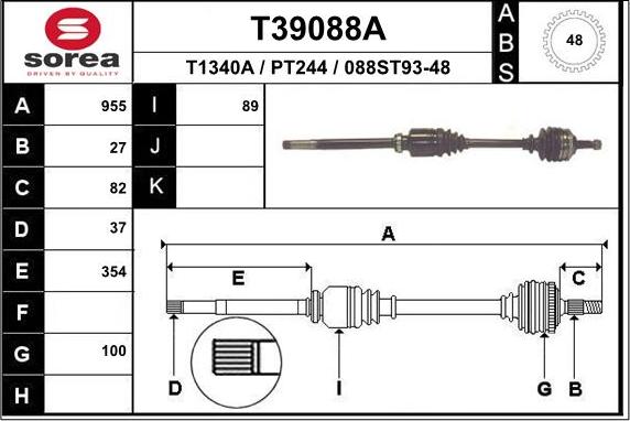 EAI T39088A - Приводной вал autospares.lv