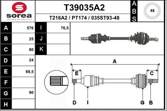 EAI T39035A2 - Приводной вал autospares.lv