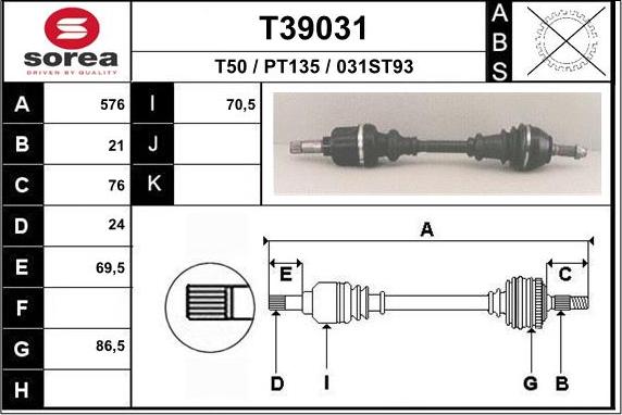 EAI T39031 - Приводной вал autospares.lv