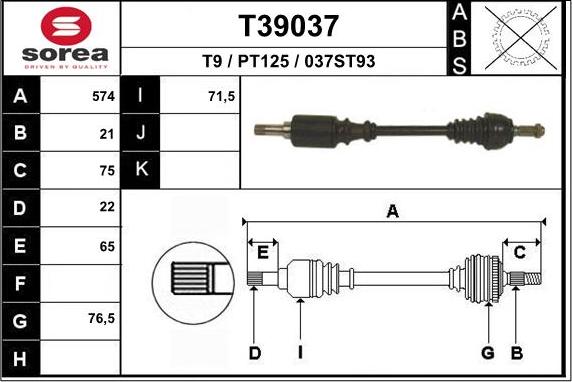 EAI T39037 - Приводной вал autospares.lv