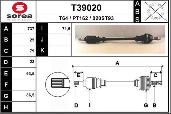 EAI T39020 - Приводной вал autospares.lv