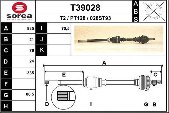 EAI T39028 - Приводной вал autospares.lv