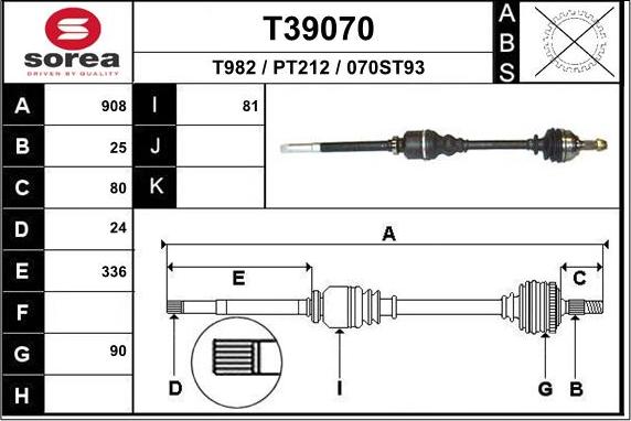 EAI T39070 - Приводной вал autospares.lv