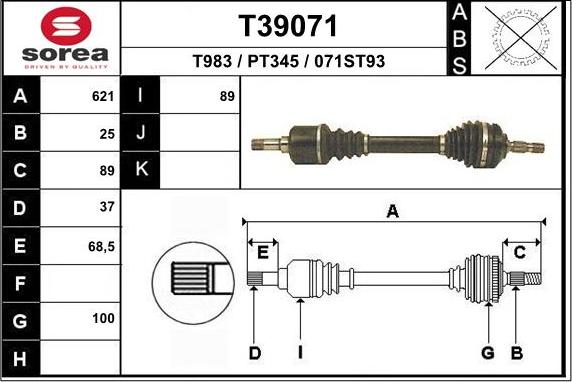 EAI T39071 - Приводной вал autospares.lv