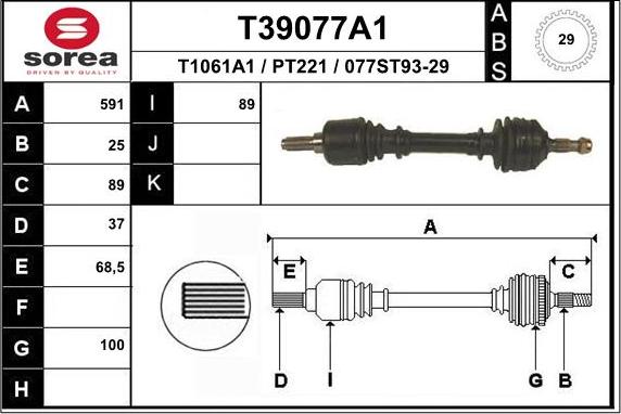 EAI T39077A1 - Приводной вал autospares.lv