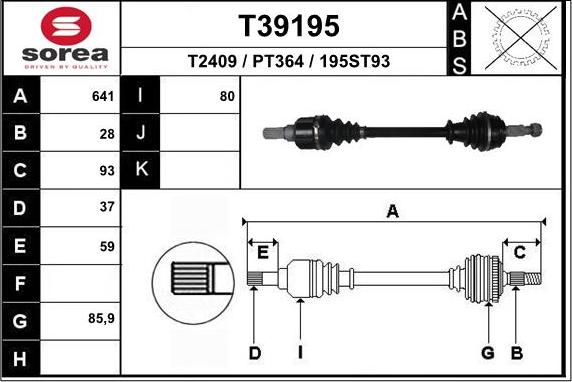 EAI T39195 - Приводной вал autospares.lv