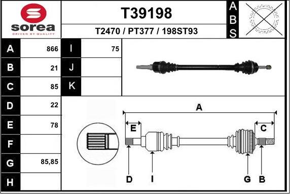 EAI T39198 - Приводной вал autospares.lv