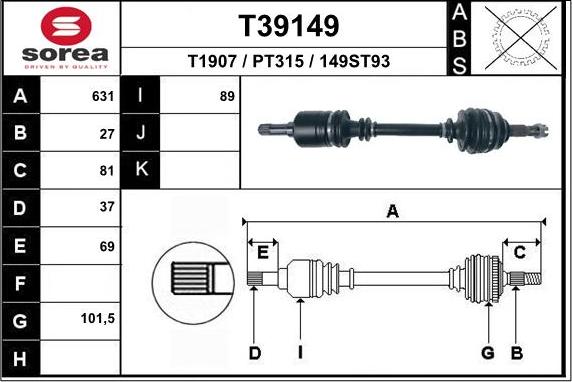 EAI T39149 - Приводной вал autospares.lv