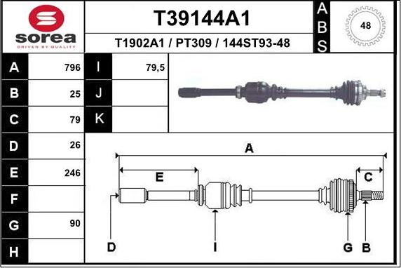 EAI T39144A1 - Приводной вал autospares.lv