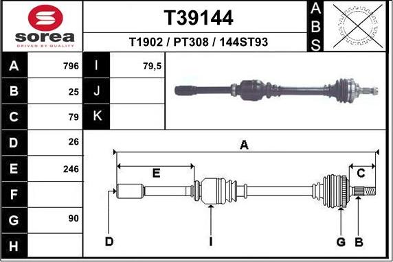 EAI T39144 - Приводной вал autospares.lv