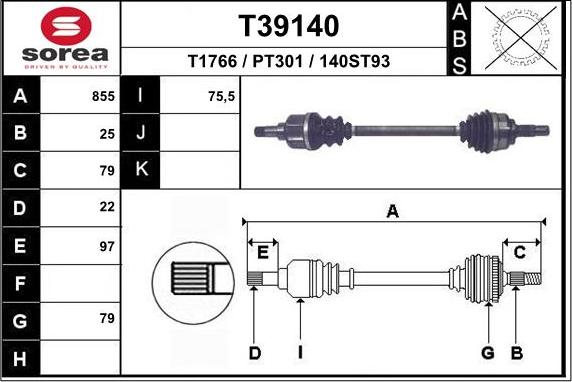 EAI T39140 - Приводной вал autospares.lv