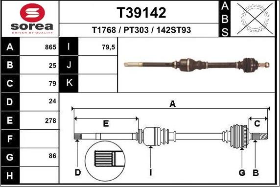 EAI T39142 - Приводной вал autospares.lv