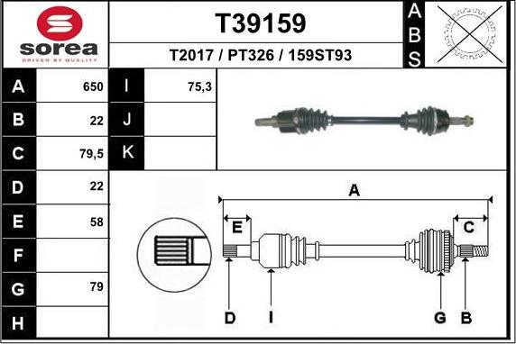 EAI T39159 - Приводной вал autospares.lv