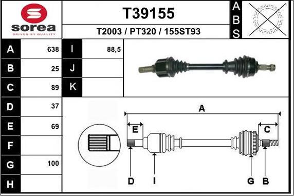 EAI T39155 - Приводной вал autospares.lv