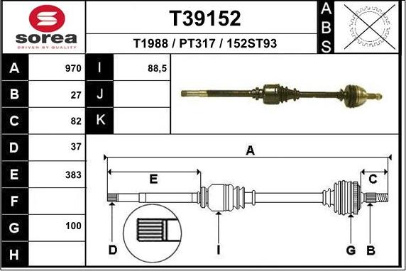 EAI T39152 - Приводной вал autospares.lv