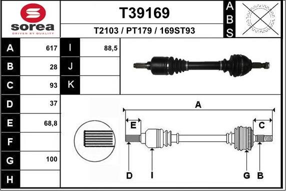 EAI T39169 - Приводной вал autospares.lv