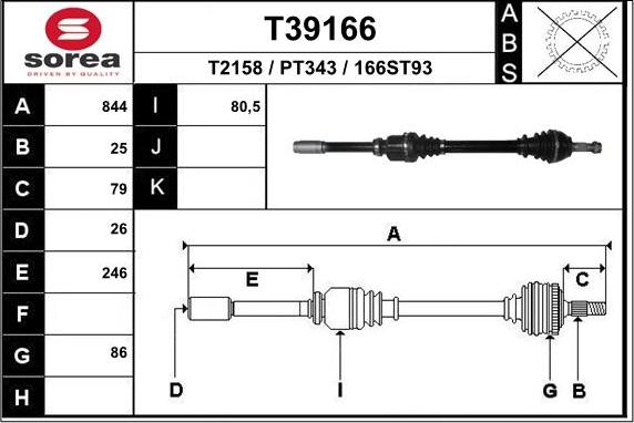 EAI T39166 - Приводной вал autospares.lv