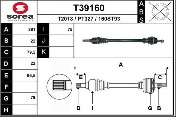 EAI T39160 - Приводной вал autospares.lv