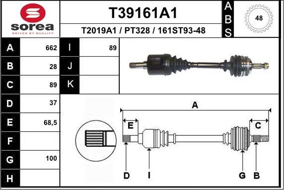 EAI T39161A1 - Приводной вал autospares.lv