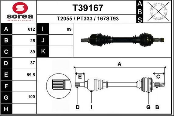 EAI T39167 - Приводной вал autospares.lv