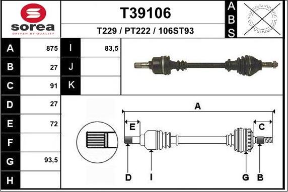 EAI T39106 - Приводной вал autospares.lv