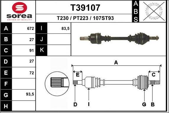 EAI T39107 - Приводной вал autospares.lv