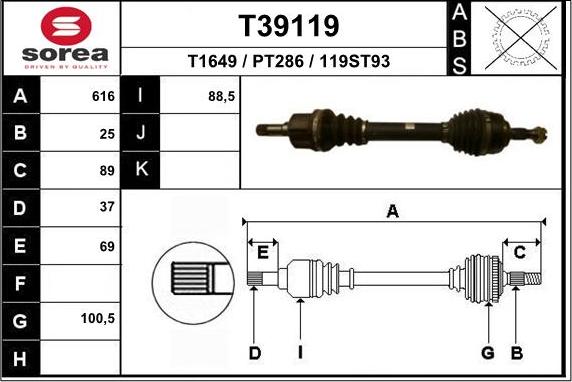 EAI T39119 - Приводной вал autospares.lv